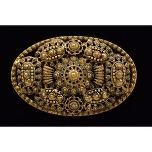 Antique Czech Filigree Deco Brooch Gold Floral Ornate Signed Czechoslovakia BnBP